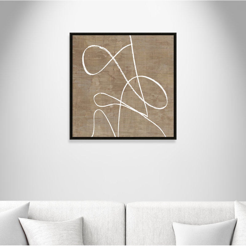 Catana Swooping Lines - Floater Frame Painting on Canvas, 25.5" H x 25.5" W, Black