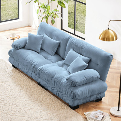 Cloud Couch 2 Seater Sofa For Living Room, Chenille 2 - Seat Sofa With 2 Lumbar Pillows And 2 Throw Pillows,Chenille Blue