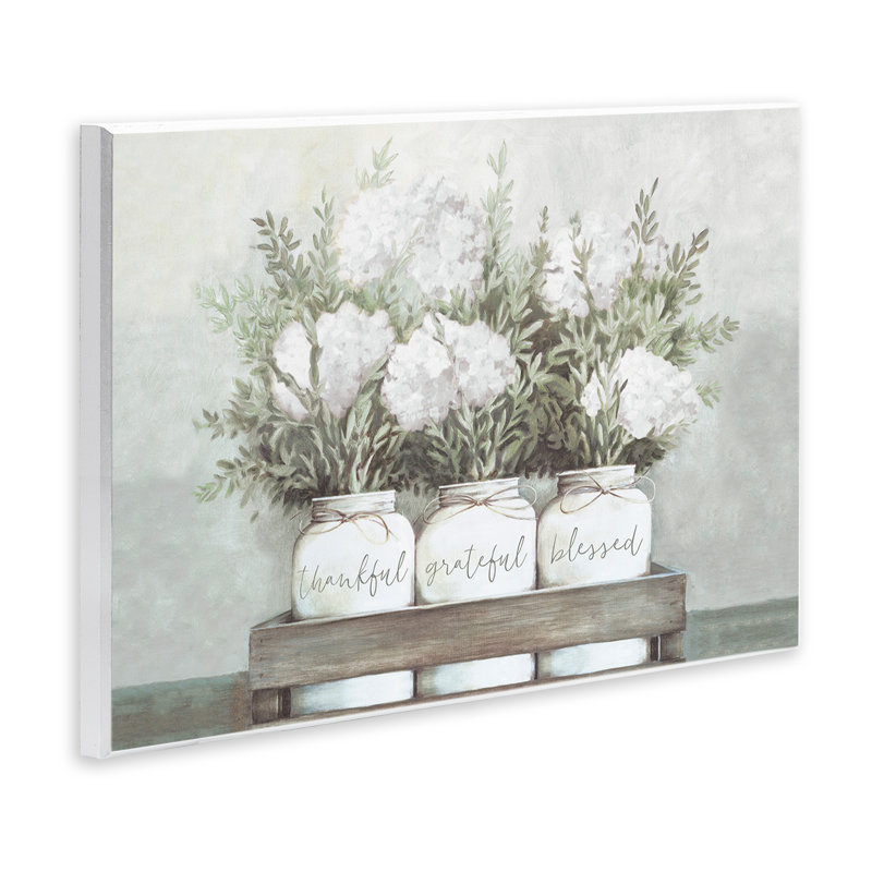 Bouquets d'hortensias immaculés - Reconnaissant sentiment bienheureux - peinture, H 13 po x l 19 po