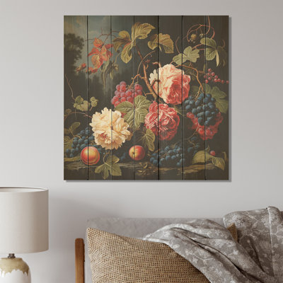 Renaissance Painting Of A Grapes Fruit III - Fruits On Wood Print