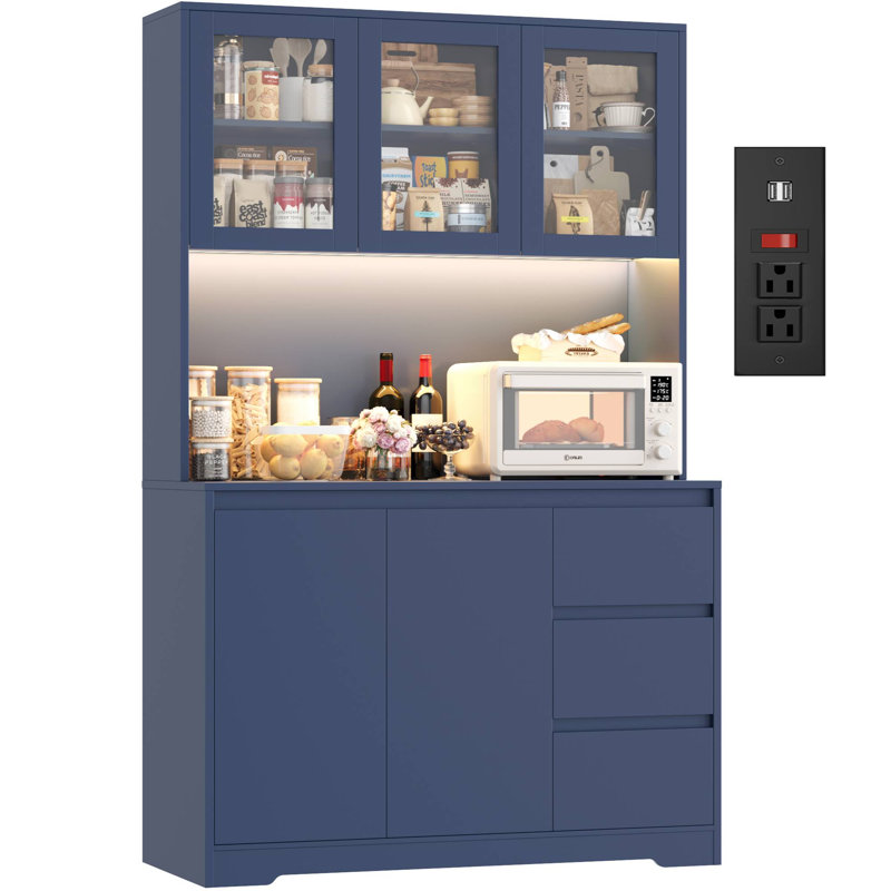 Garde-manger 70,9 po avec lumières DEL et station de charge, tablette à micro-ondes Satavia, Bleu