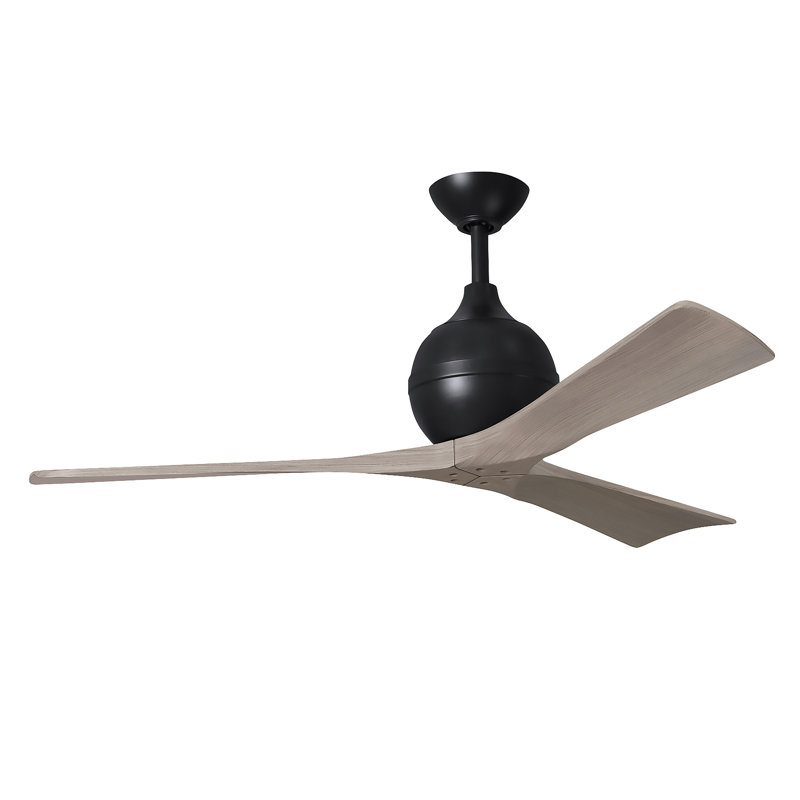 Ventilateur de plafond à 3 pales Irene, Noir mat, 52", Ton bois de frêne gris