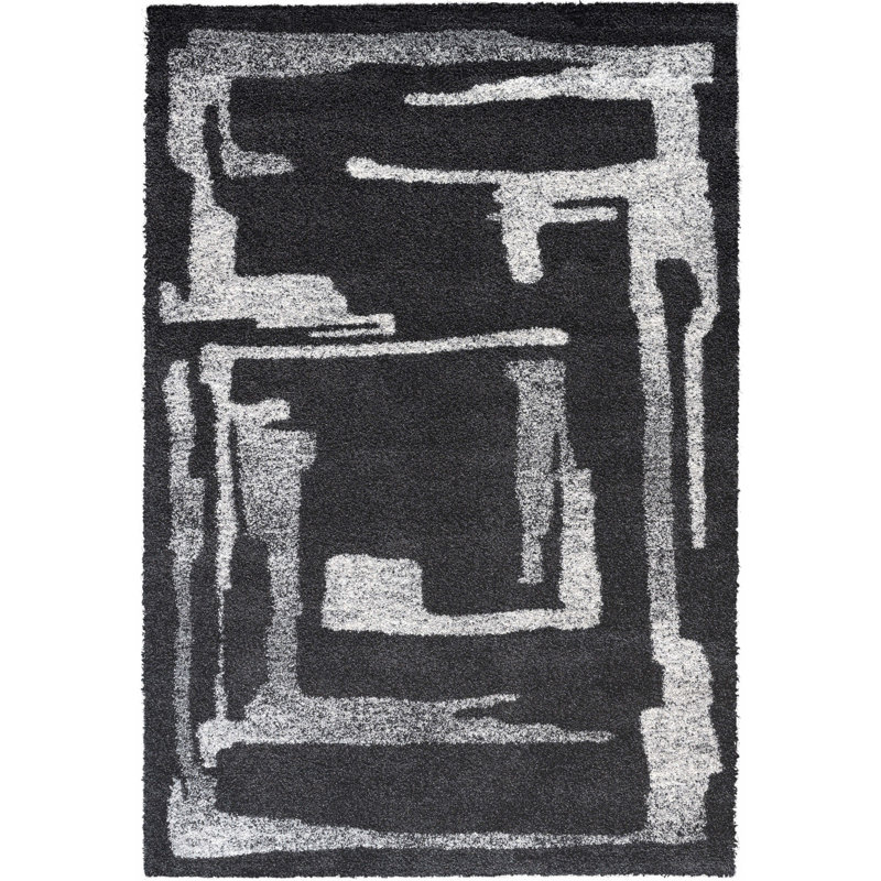 Tapis en polypropylène noir, gris anthracite, gris, ivoire et blanc Granada, Rectangle de 5 pi x 8 pi