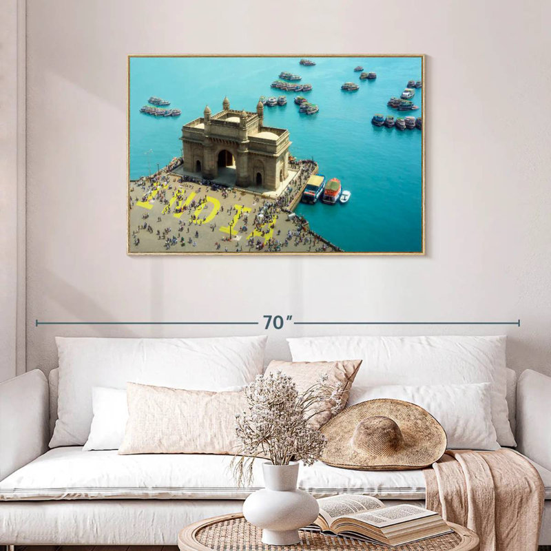 Porte d'entrée de l'Inde, Cadre flottant en bois naturel, 43 po x 29 po