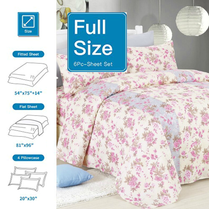Fairview Microfiber Floral Sheet Set, King Sheet Set + 1 Fitted Sheet + 4 Pillowcases