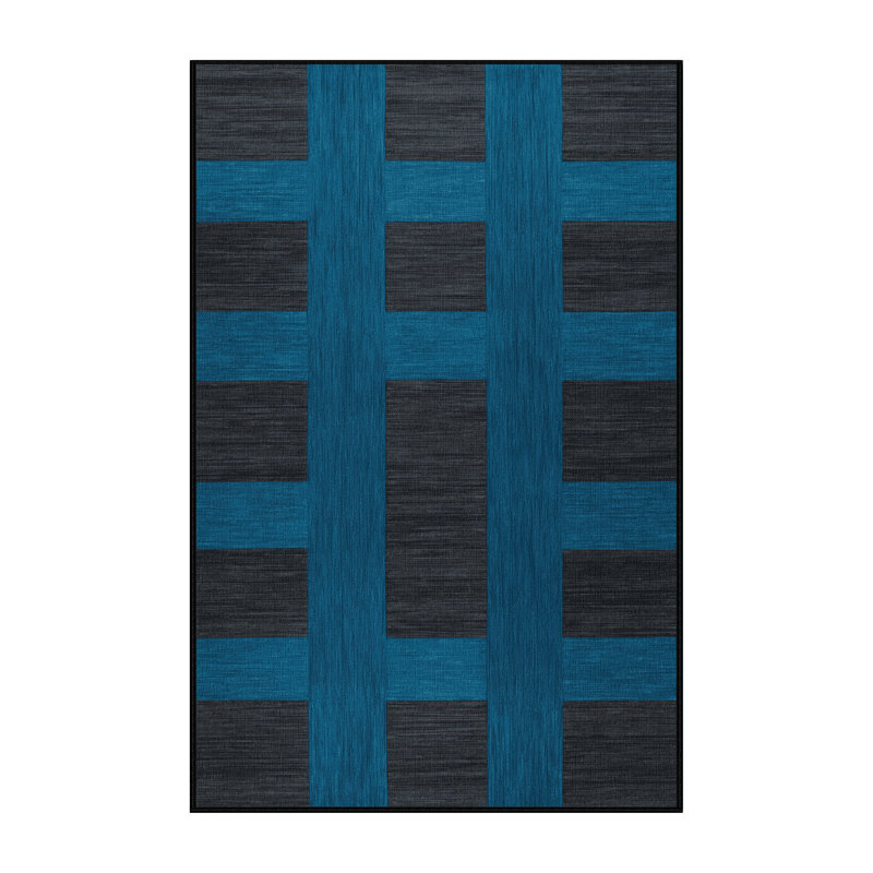 Machine Washable Checkered Black Area Rug, Rectangle 8' x 10'