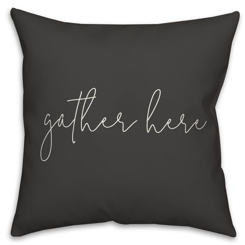 Textual Outdoor Throw Pillow, 16" H x 16" W, Black/White