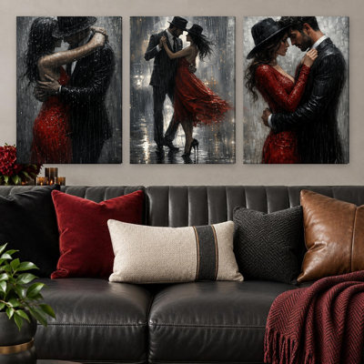 Impression romantique sur toile romantique dansant en rouge et noir pour le salon, la chambre à coucher, le bureau, le couloir, le vestibule, le mur de la galerie et la décoration intérieure moderne