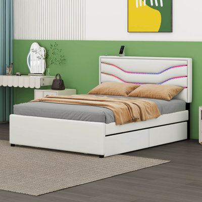 Grand lit plateforme tapissier avec rangement Koldyn