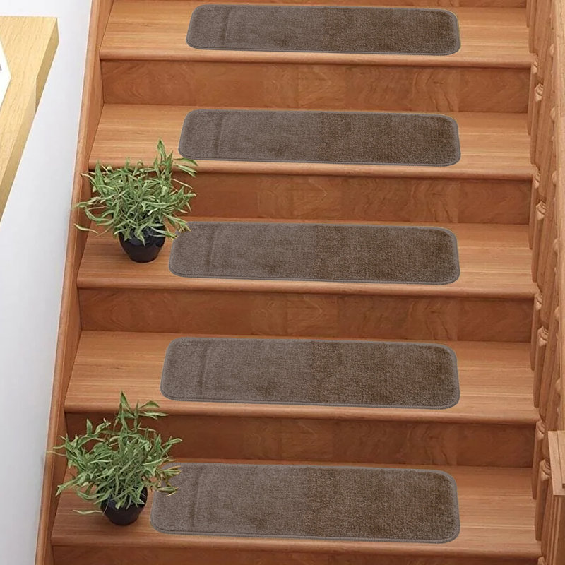 Tapis d'escalier doux et lavables à la machine, Beige, Ensemble de 3