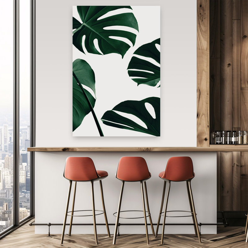 Lush Green Monstera Elegant Modern Organic Swiss Cheese Plant Nature Tropical Wall Art Print 1 Piece Wrapped Canvas Wall Art