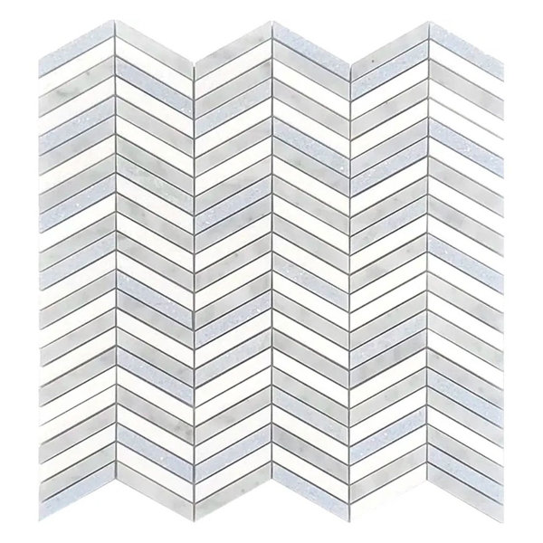 Nubes 12 x 12 Thassos, Bianco Carrara, Blue Celeste Marble Chevron Tile (5 Sq Ft/Case) - 5 Pack