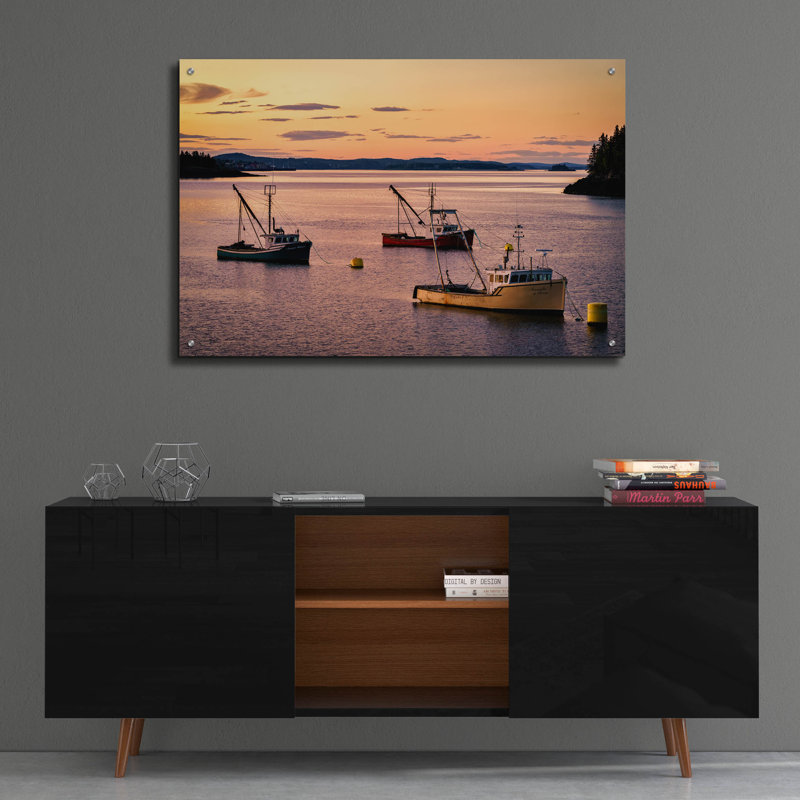 «Twilight In The Harbor» par Rick Berk, art mural en verre acrylique, H 16 po x l 24 po x P 0,2 po