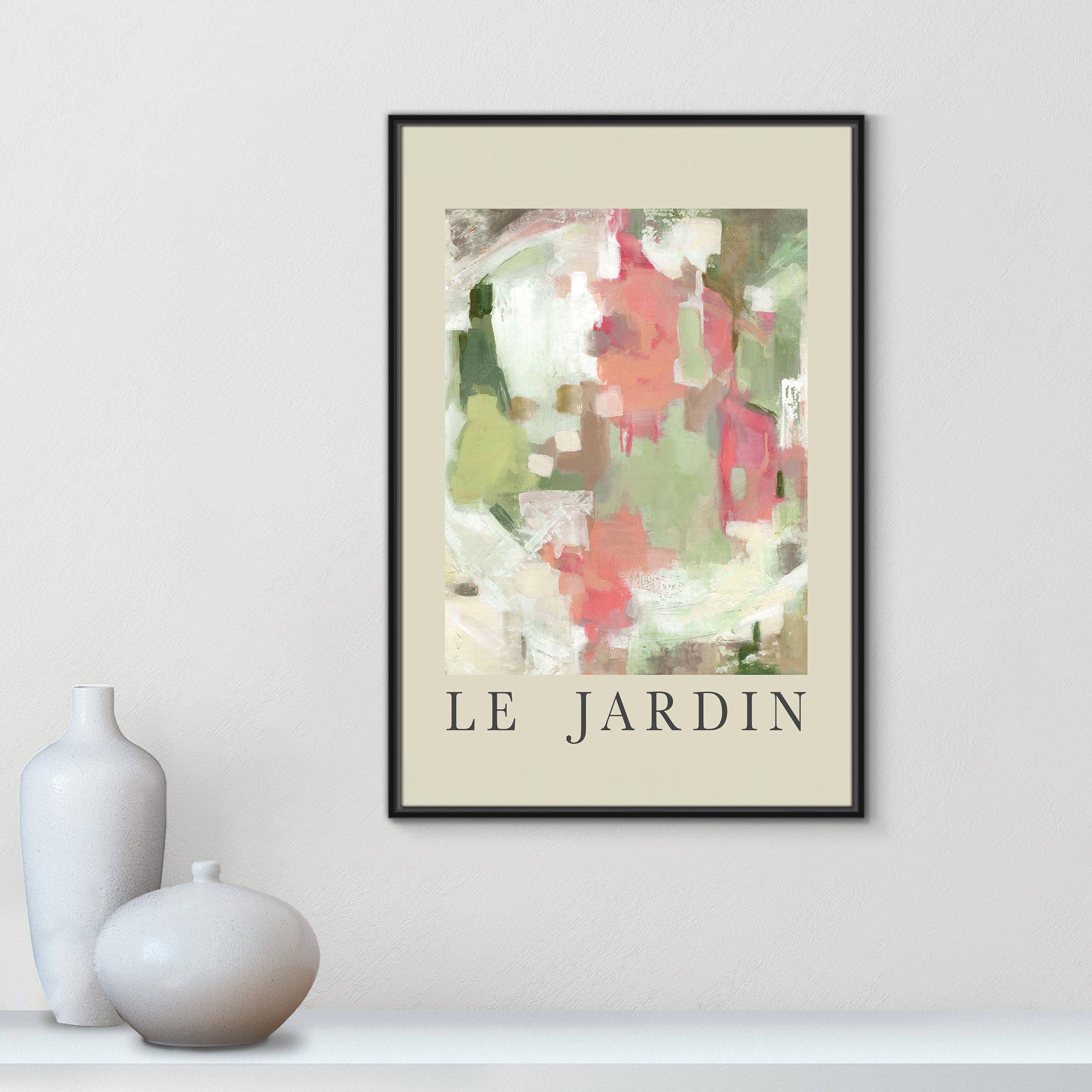 Botanical Poster Collection " Le Jardin " by Carol Robinson, Black Floater Frame, 37.5" H x 25.5" W x 2" D, No
