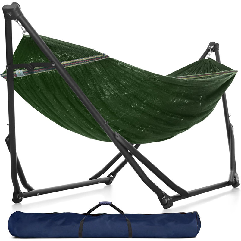 Hamac / hamac Tranquillo UniGen avec support pour l'extérieur, hamac double pour 2 personnes Support pour hamac portable pliable Capacité de 600 lb / hamac portable avec support pliable, vert mousse