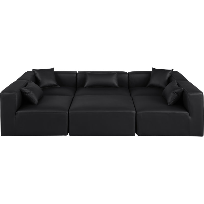 Canapé modulaire en similicuir de 6 pièces Ivion, Cuir végétalien noir