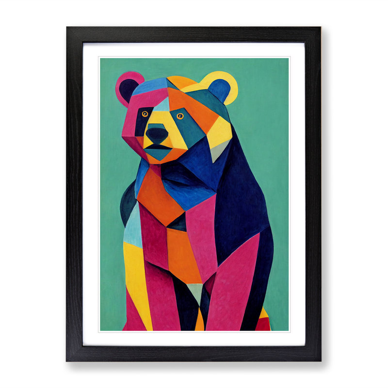 A Geometric Bear No.1 Abstract - Single Picture Frame Print, Black, 64cm H x 46cm W x 2cm D