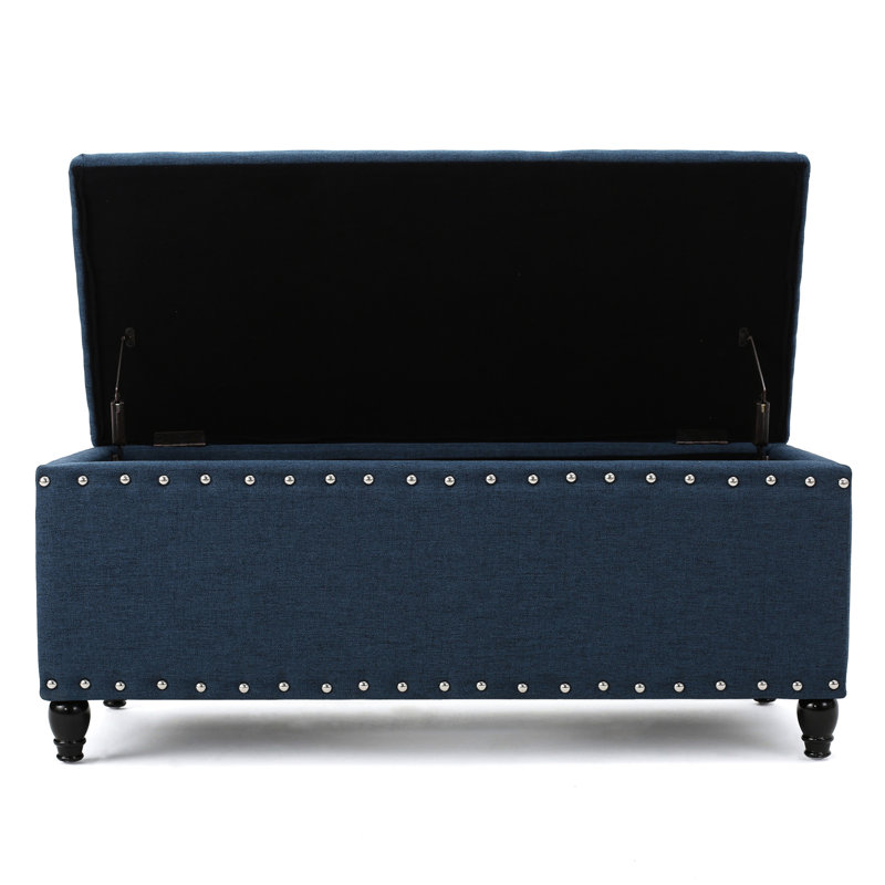 17.82"D X 42.13"W 17.82"H Storage In Navy Blue With Dark Brown Birch Legs For Laundry Area Fabric Craft Room, Navy