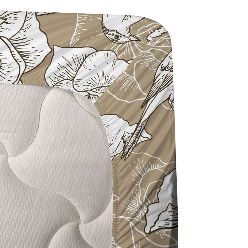 Ambesonne Watercolor Botany Sheet Set 4 Pcs Retro Boho Bloom, Dark Khaki White Floral, Twin XL Sheet Set with 1 Pillowcase
