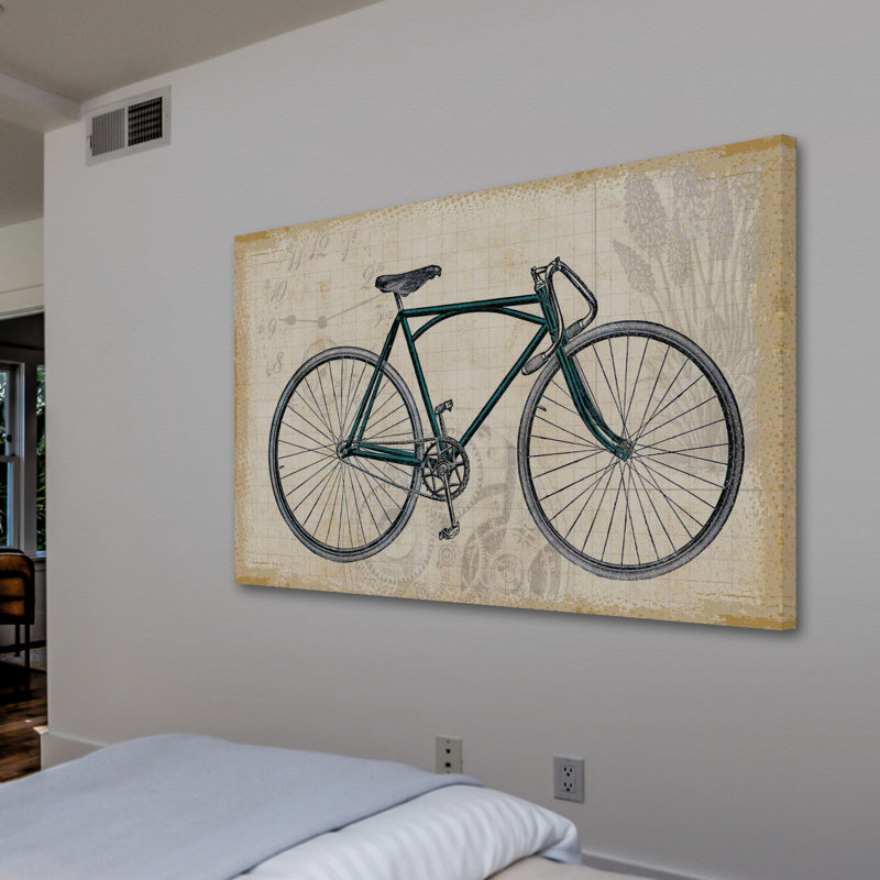 Green Bicycle Print on Beige Canvas, 18" x 12"
