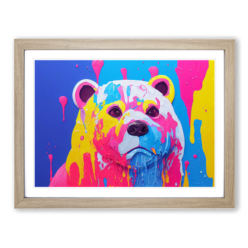 Bear Paint Splash Vol.5 - Framed Print, 46cm H x 64cm W x 2cm D, Oak