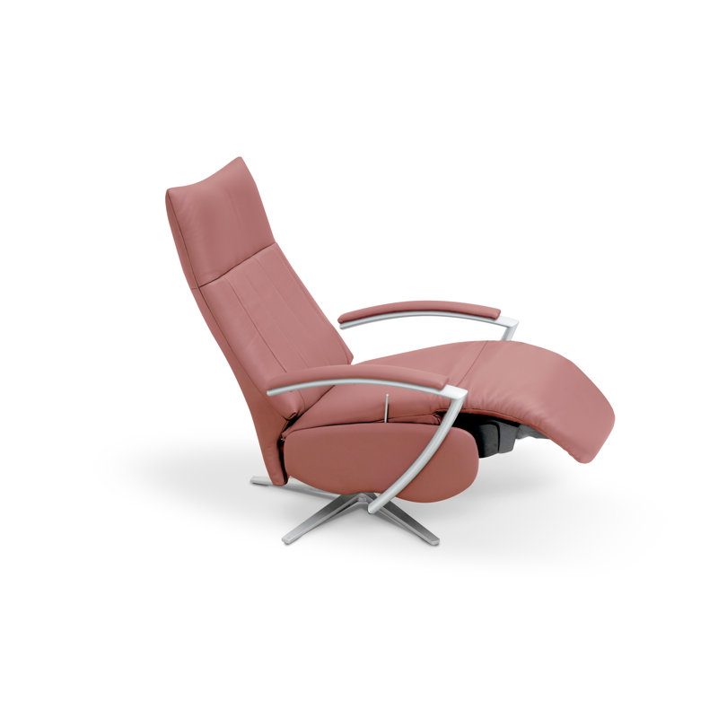 Theodosius 68cm Wide Genuine Leather Swivel, Coral-Pink