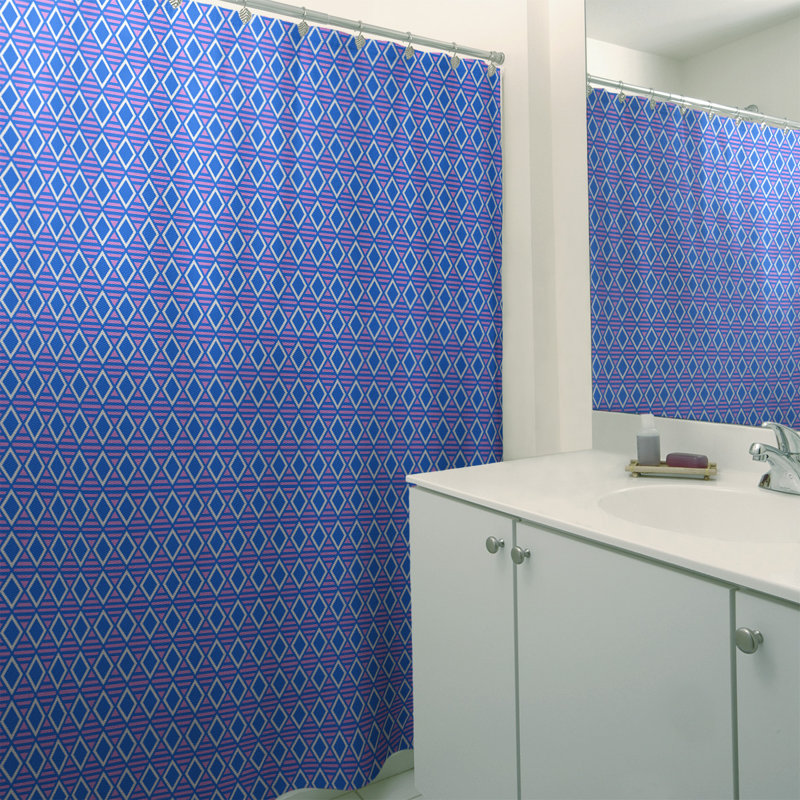 Rideau de douche simple hexagonal classique, Diamond and Lattice, Blue/Purple/White Geometric 2