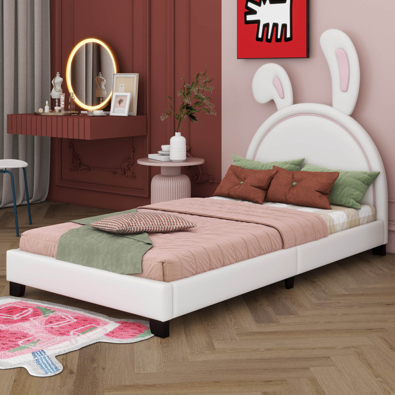Lit plateforme tapissier en similicuir, Simple, Blanc