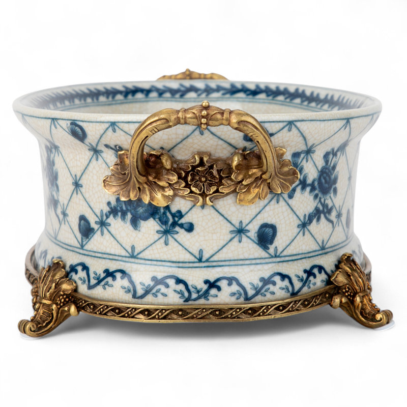 Bassin ovale bleu blanc avec ormolu