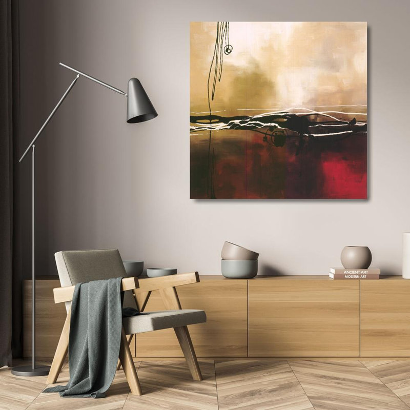 Symphonie en rouge et kaki I, H 20 po x l 20 po