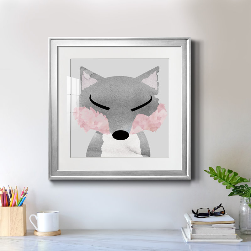 Renard - peinture encadrée, Toile encadrée argentée, H 17,5 po x l 17,5 po x P 1,5 po