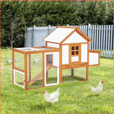Cage à lapin pour l'extérieur, cage à poulailler en bois avec rampe, cage à volaille avec rampes, nichoir, 5 zones d'accès, clôture grillagée, fond amovible pour un nettoyage facile