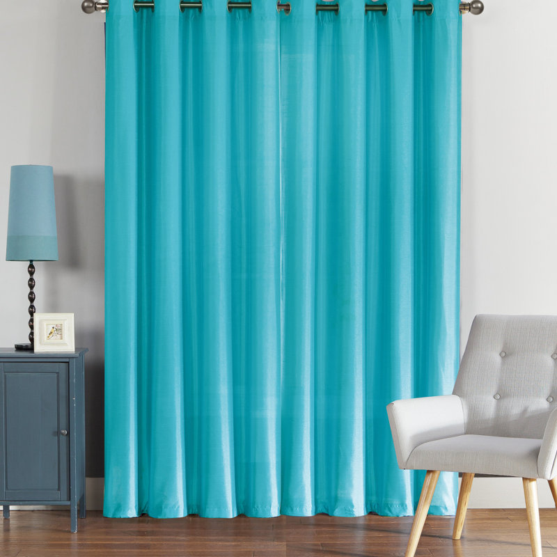 Preston Faux Silk Curtain Panel, Blue, 52" W x 90" H