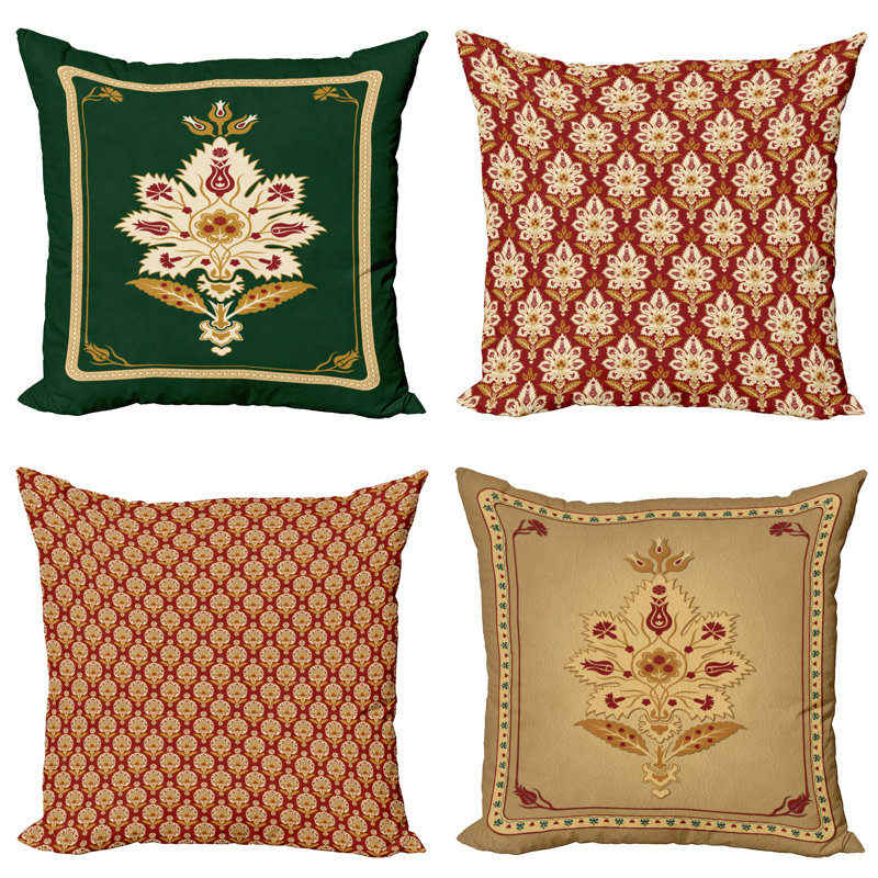 Burgundy and Emerald Damask Square Throw Pillow Covers Set