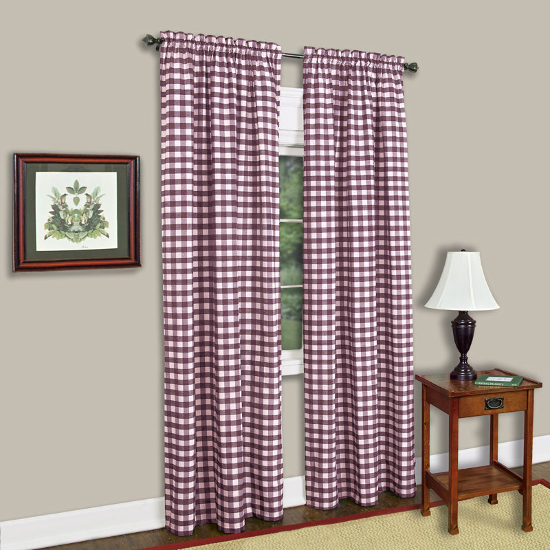 Souri Gingham Window Curtain Panel Set 84" (set Of 2) - Burgundy, 42" W x 84" L, Burgundy
