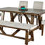 Ensemble de salle à manger 6 pièces Jule, table rectangulaire brune, chaises, banc et sièges blancs