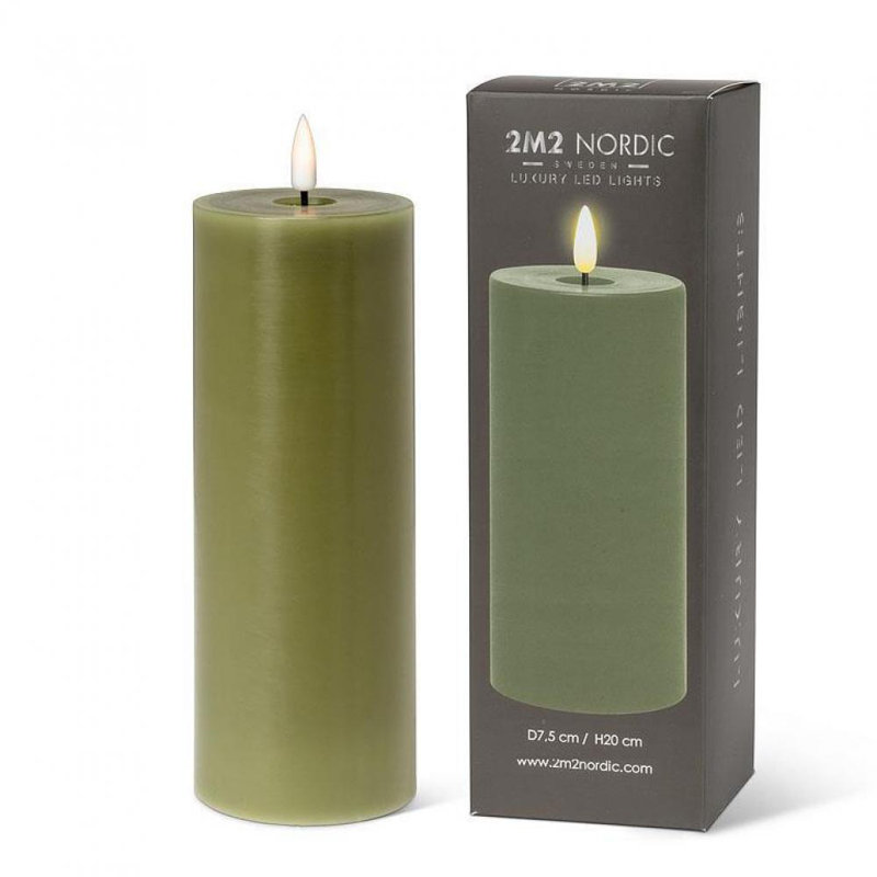 Unscented Flameless Candle, Green, 8" H x 3" W x 3" D, 1