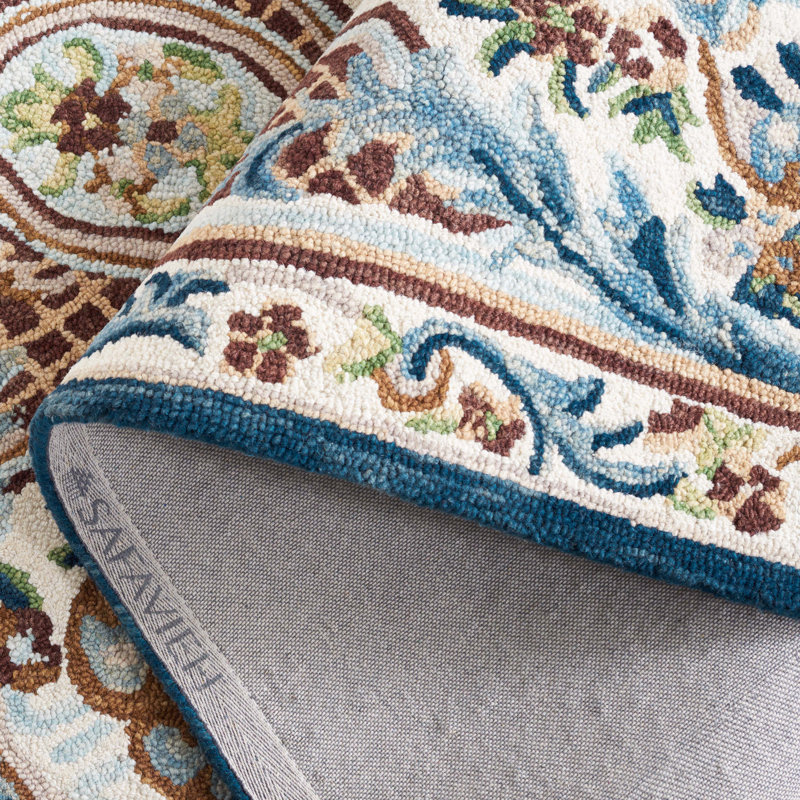 Cliatt Tufted Wool/Cotton Performance Floral Rug in Blue/Ivory, Rectangle 4' x 6'