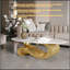 Table basse en métal doré avec piédestal en acier inoxydable et plateau en faux marbre