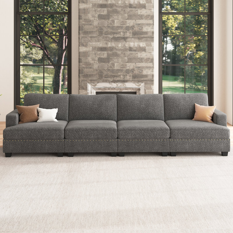 Petit canapé modulaire rembourré 4 places Anureet, Polyester gris clair