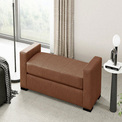 Stylish And Durable Brown Faux Leather Ottoman