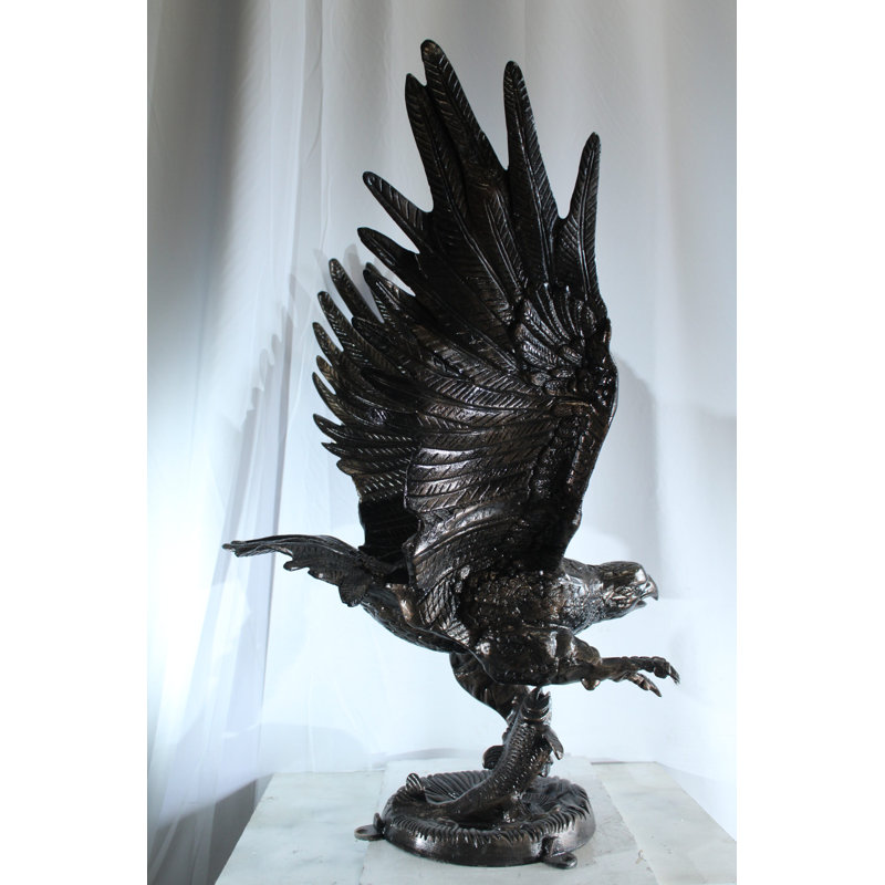 Grande statue en forme d'aigle Nifao en aluminium avec ailes déployées en vol - Décoration animalière de style bronze pour la maison et le jardin - H 40 po x 35 po x H 51 po