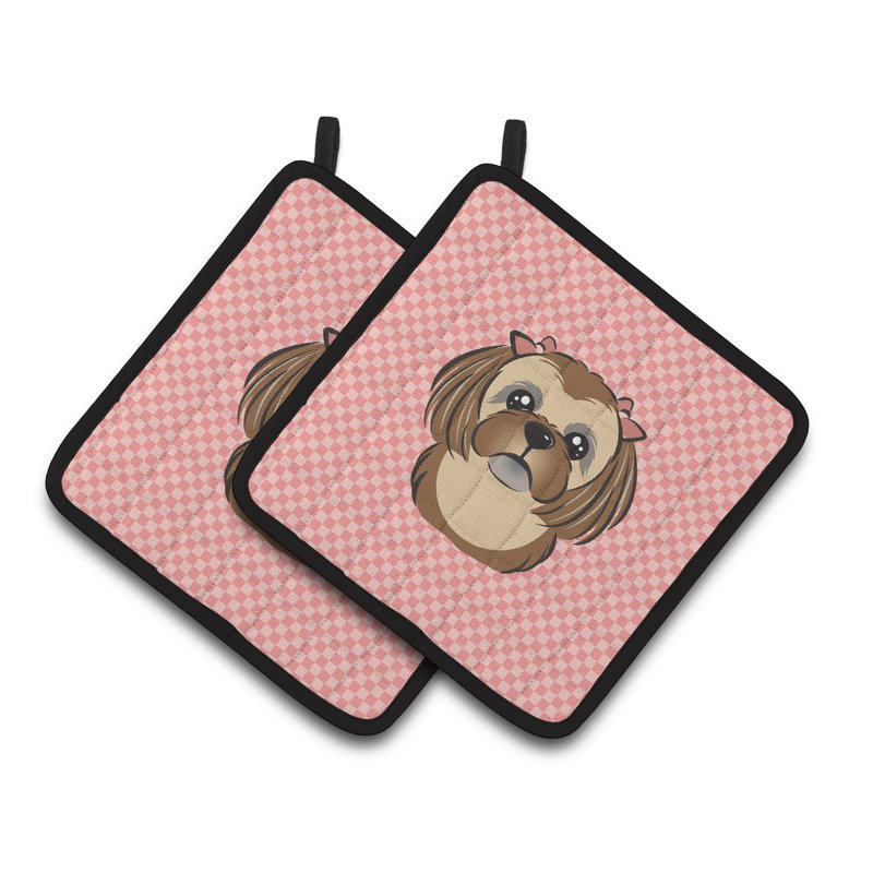 Cuisinier poignée en shih caroline de la trésors de tzu Checkerboard, Rose / brun chocolat