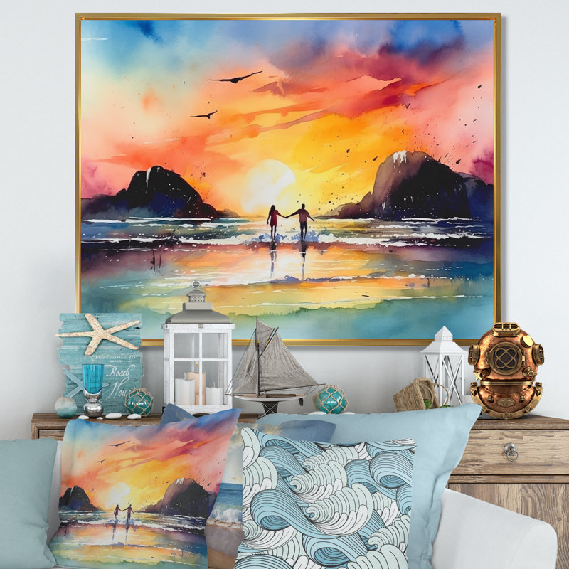 Honeymoon Tropical Paradise I, reproduction d'art sur toile, H 30 po x l 40 po x P 1,5 po, Cadre flottant doré