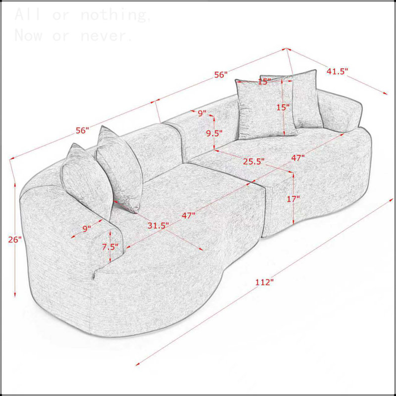 Canapé modulaire courbé 4 places Modern Cloud, canapé de salon à compression minimaliste, sans assemblage, chenille