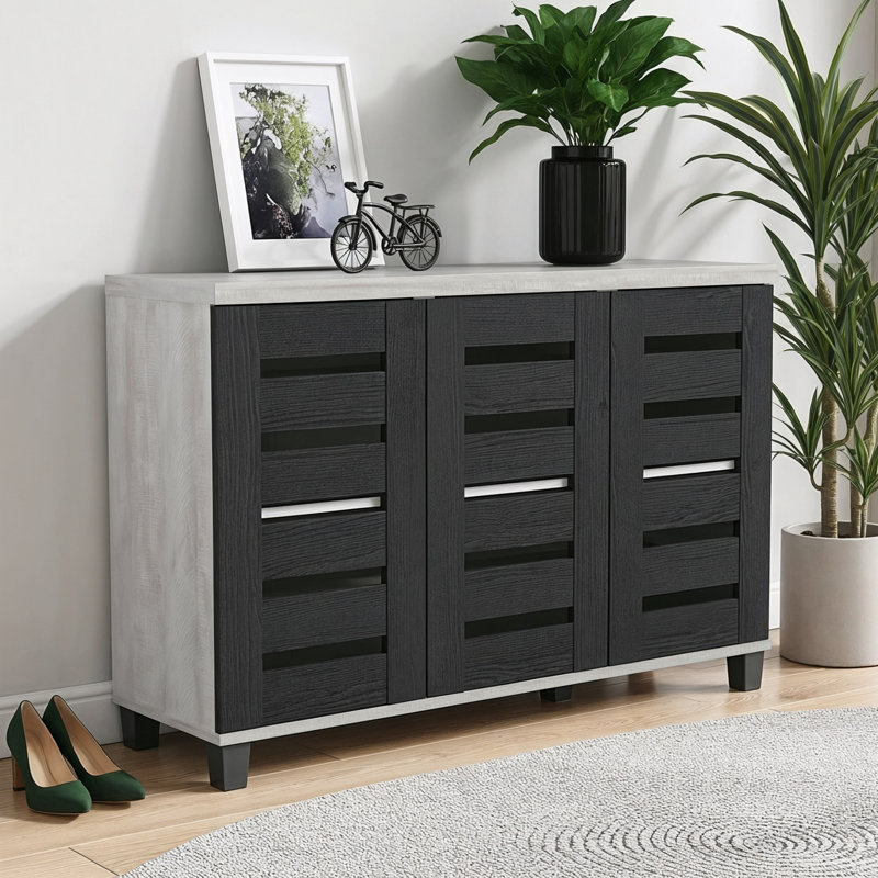 Armoire de rangement à chaussures 16 paires Lismore, Chêne gris poussiéreux / chêne noir