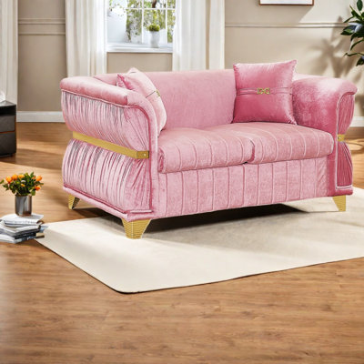 Causeuse Modern Sofas, velours rose 61,8 pouces, garniture en métal doré pour la maison