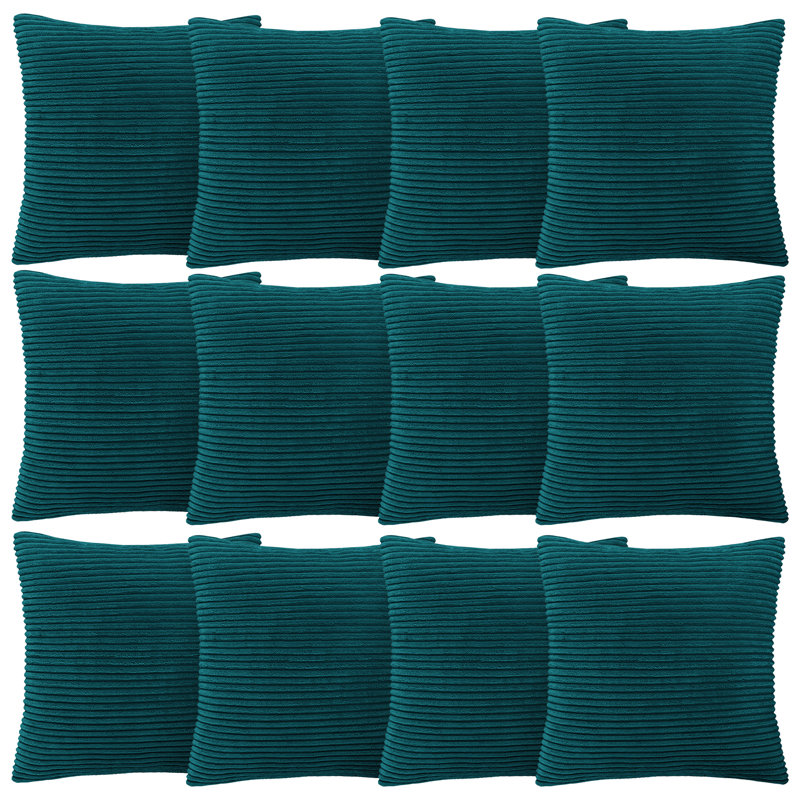 Aspire Homeware Striped Square Velvet Cushion Cover, Pack of 12, Teal