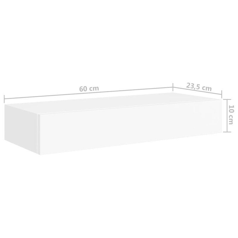 Azariana Floating Shelf with Drawer, 10cm H x 60cm W x 23.5cm D, White