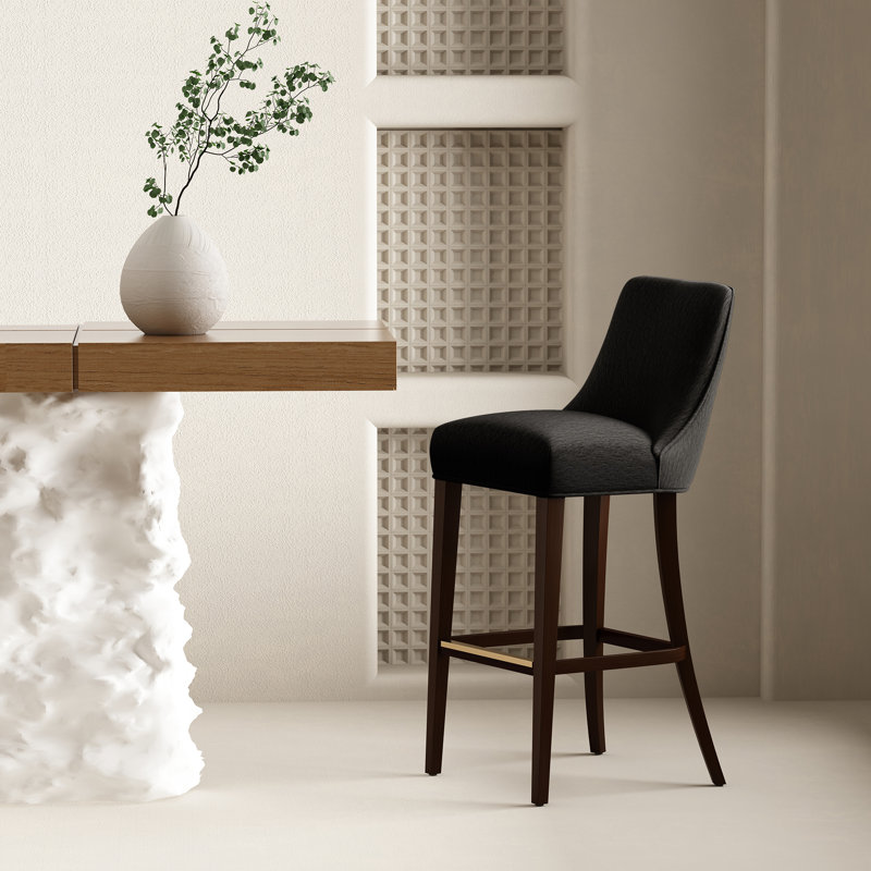 Beever Modern Chenille Upholstered Rubberwood Bar Stool, Bar Stool (32.7" Seat Height), Black